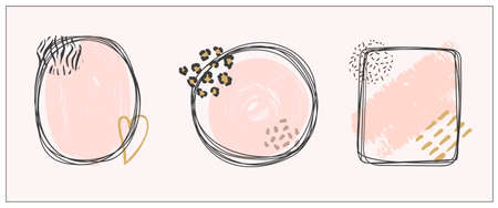 Trendy frames set. Abstract minimalist design with doodle geometric shapes. Vector hand drawn illustrationのイラスト素材