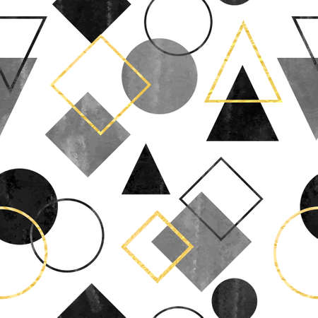 Seamless abstract trendy pattern with triangles, circles and squares. Geometric background.のイラスト素材