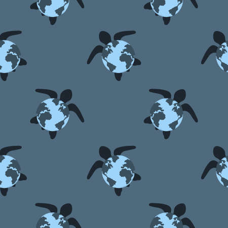 Cute turtles with earth shells seamless pattern. Vector sea background.のイラスト素材