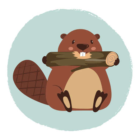 Cute cartoon beaver with log. Vector illustration for kidsのイラスト素材