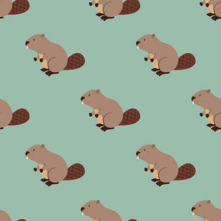 Cute beaver seamless pattern. Baby print. Vector illustrationのイラスト素材