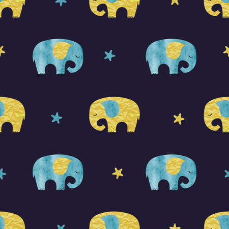 Seamless sleeping elephants pattern. Sweet dream night vector illustration for kids. Pyjamas textile design.のイラスト素材