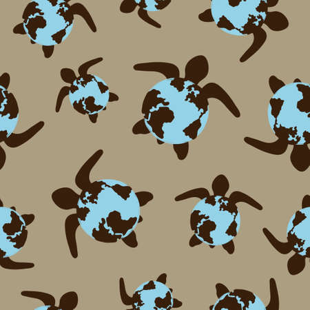 Seamless pattern with cute turtles with earth shells. Vector abstract background.のイラスト素材