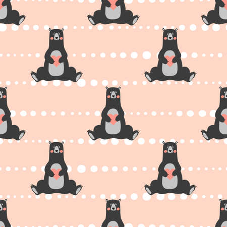 Cute bears with hearts seamless pattern. Valentines day vector illustration.のイラスト素材