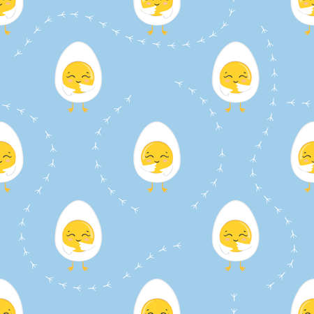 Seamless cartoon eggs pattern. Textile design, Easter printのイラスト素材
