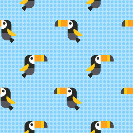 Seamless pattern with cartoon toucans. Vector print with tropical birds.のイラスト素材