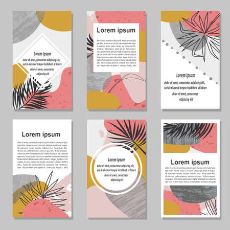 Set of colorful trendy business cards. Hand drawn vector creative abstract flayers, posters design.