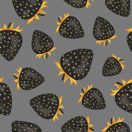 Seamless trendy black and golden strawberry pattern. Textile, fabric print.のイラスト素材