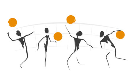 Volleyball players set. Abstract sport team vector illustration. Poster with man and ball.のイラスト素材