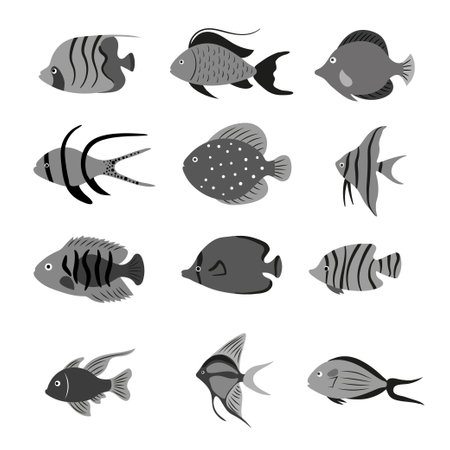 Vector tropical fish silhouette set. Vector fish illustration.のイラスト素材