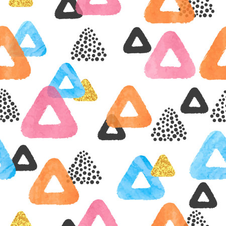 Seamless abstract pattern with colorful watercolor triangles. Vector geometric illustrationのイラスト素材