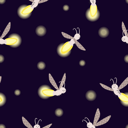 Seamless cartoon firefly pattern. Childish fairy vector illustrationのイラスト素材