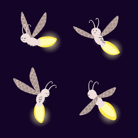 Firefly set. Vector illustration of cartoon beetle. Funny bugsのイラスト素材