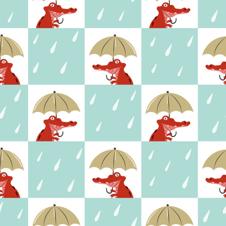 Seamless childish pattern with cute crocodile and umbrella. Nursery design, baby printのイラスト素材