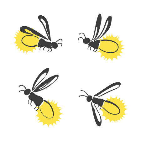 Firefly set. Vector illustration of cartoon glowworms. Funny bugs. Vector illustrationのイラスト素材