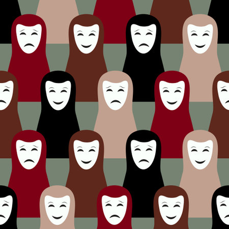 Abstract people with various emotions pattern. Vector seamless mood concept backgroundのイラスト素材