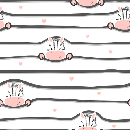 Cute cartoon zebra pattern. Seamless animal print for kids. Vector backgroundのイラスト素材