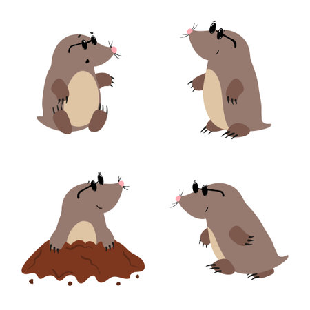 Set of cute cartoon moles. Vector illustration for kidsのイラスト素材