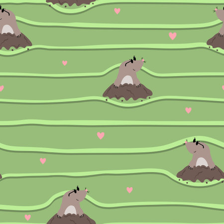 Cute moles seamless pattern. Vector cartoon backgroundのイラスト素材