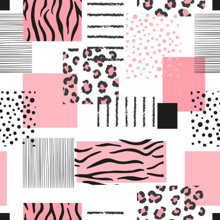 Abstract geometric pattern with animal print. Vector seamless background, fabric designのイラスト素材