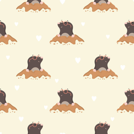 Cute little moles seamless pattern. Vector cartoon animals illustration. Baby printのイラスト素材