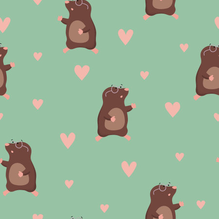 Cartoon little moles pattern. Seamless cute animals vector illustrationのイラスト素材