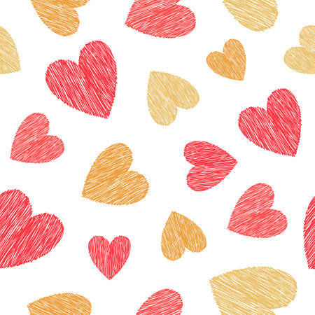 Seamless pattern with doodle hearts. Valentines day designのイラスト素材