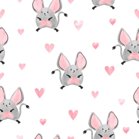 Seamless vector pattern with cute jerboas and hearts. Baby printのイラスト素材