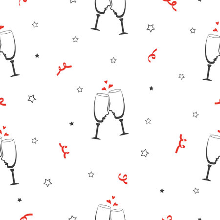 Seamless love pattern. Ð¡hampagne glasses as man and woman in love. Romantic vector illustrationのイラスト素材