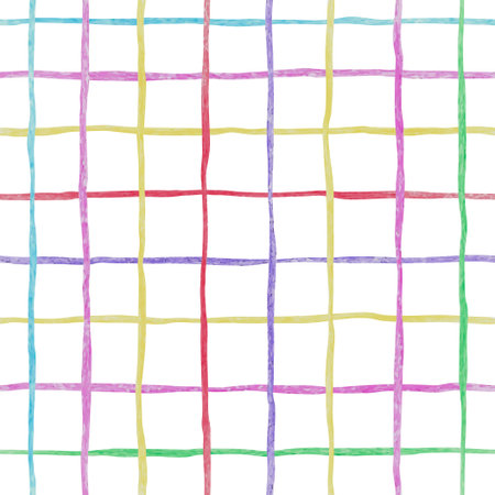 Abstract colorful checkered seamless pattern. Vector background with hand drawn stripesのイラスト素材