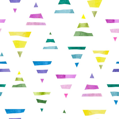 Colorful triangles pattern. Seamless geometric background with striped watercolor triangle shapes