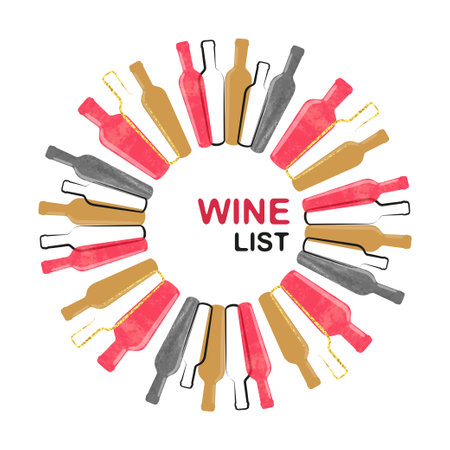 Abstract watercolor wine list template with place for text. Vector alcohol illustration of wine bottlesのイラスト素材