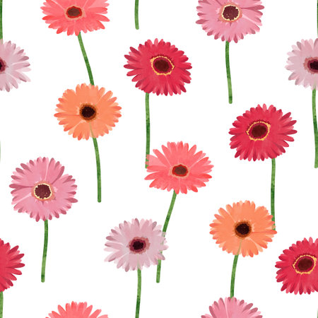 Gerbera flowers seamless floral pattern. Vector watercolor colorful daisy backgroundのイラスト素材