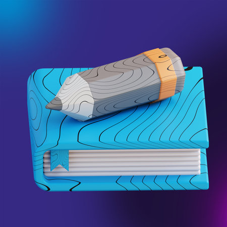 3D Illustration of a pencil over a bookの写真素材