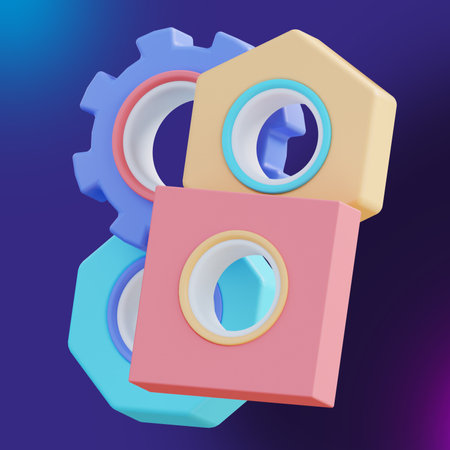 3D illustration of tool four types of gears 3の写真素材