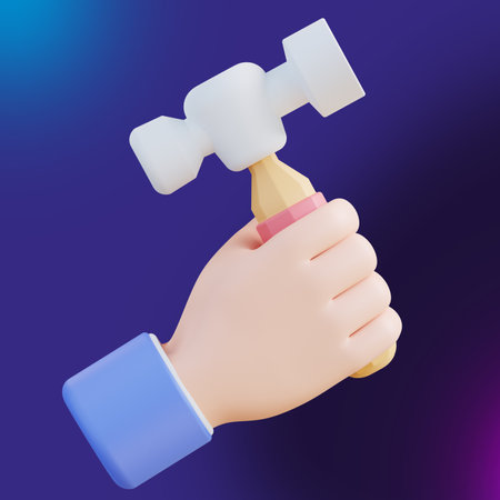 3D illustration Hand holding hammerの写真素材