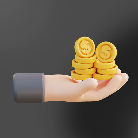 3d Illustration of a hand holding a pile of moneyの写真素材