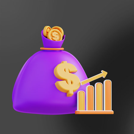 3d illustration of money bag and rising financial graph 3の写真素材