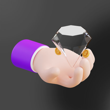 3d illustration of a hand holding a diamond 2の写真素材