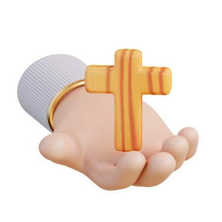 3d illustration of hand and holding cross (3)の写真素材