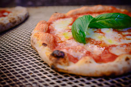 Neapolitan Pizza Margherita with cheese on cooler rackのeditorial素材