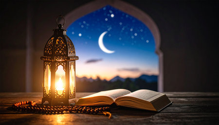 Ramadan Kareem background with arabic lantern and holy quranの素材