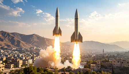 Rocket in the sky over the city of Granada, Spain.の素材