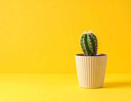 Cactus in a pot on a yellow background. Minimal style.の素材