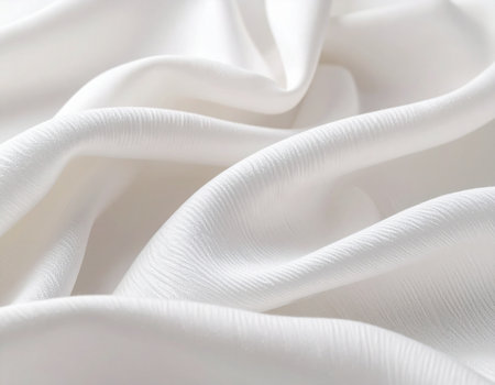 Close up of white fabric with gentle folds and subtle texture creating a clean and elegant aesthetic Ideal for backgrounds and textile designs.の素材