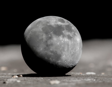Dramatic lunar landscape shows a partially shadowed moon resting on the gray surface Use for space exploration or astronomy themes.の素材