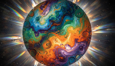 Abstract colorful space background with planets, stars and nebula. 3D renderingの素材