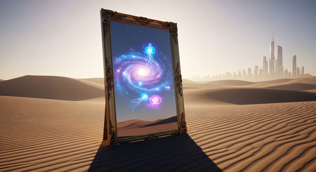Smartphone in the desert. Conceptual image. 3d renderingの素材