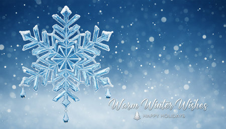 Merry Christmas and Happy New Year greeting card with snowflake on blue backgroundの素材