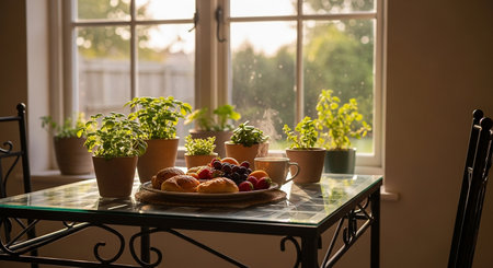 Fresh fruit and berries on the table in the kitchen. Selective focus.の素材